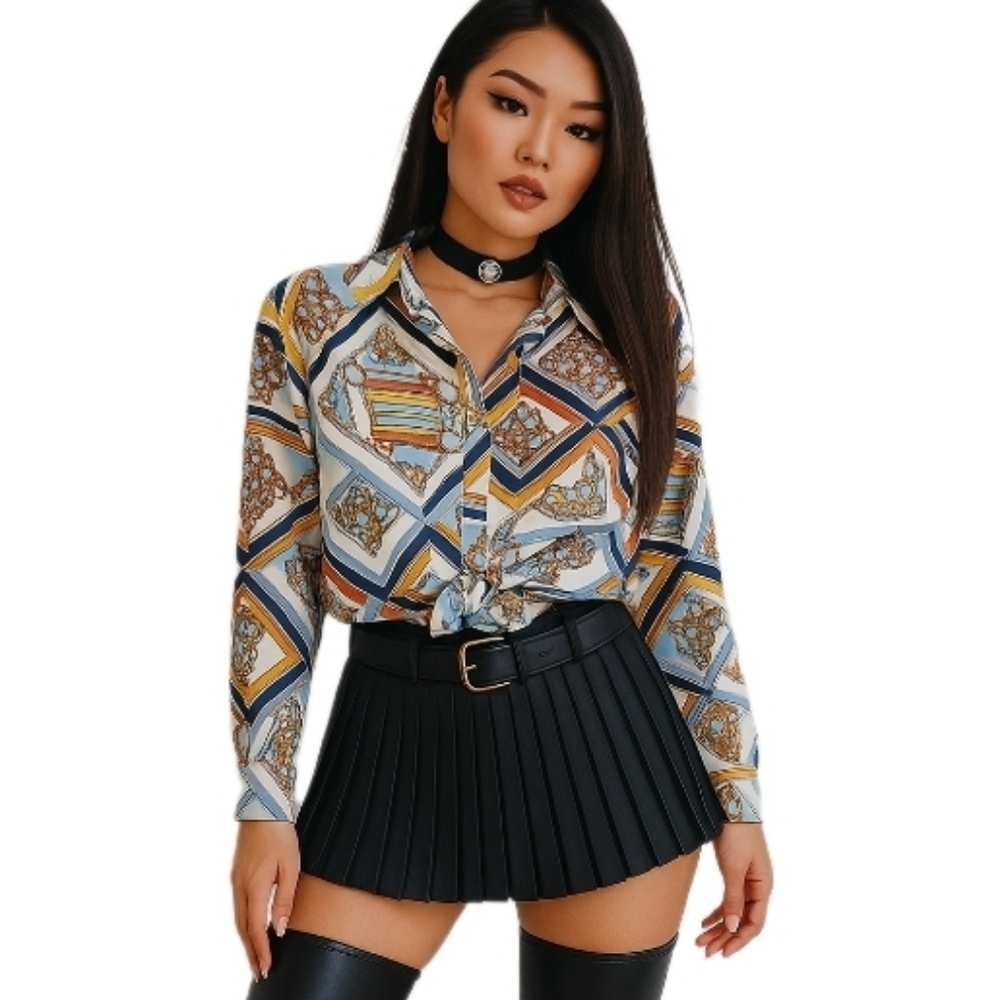 Millenium Abstract Print Rayon Blouse Long Sleeve Top 1X